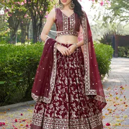 Zeel Clothing Embroidered Sequinned Semi-Stitched Lehenga & Unstitched Blouse With Dupatta-picture-28