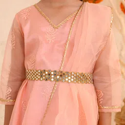 Pspeaches  Three Fourth Sleeves Floral Embroidered Gota Patti Detailed & Sheesha Lace Embellished Coordinating Sharara Set - Peach image 5