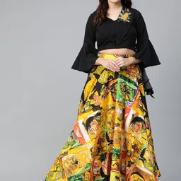 Pannkh Printed V Neck Top With Skirt Co-Ords Set-image-4