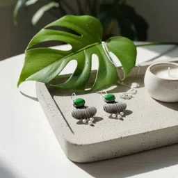 The Pari Silver Plated Artificial Stones Studded Oxidised Drop Earrings image 2