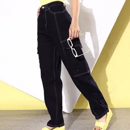 DressBerry Women Navy Blue High-Rise Stretchable We May Party-Neutility Jeans-picture-37