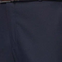 Park Avenue Dark Blue Regular Fit Check Flat Front Trousers image 4