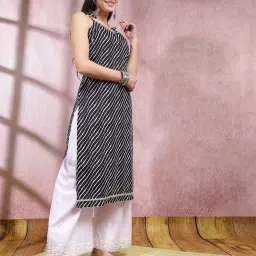 Stylum Black Cotton Striped Straight Kurta image 4