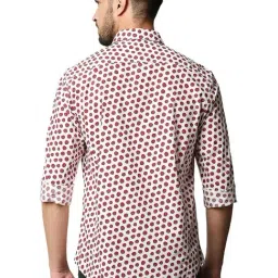 Basics White & Red Cotton Slim Fit Printed Shirt image 2