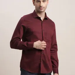 Turtle Maroon Cotton Slim Fit Dobby Shirt-picture-16