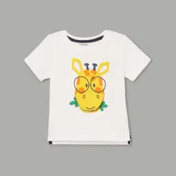 Juniors By Lifestyle Off White Cotton Regular Fit Printed T-Shirt-image-3