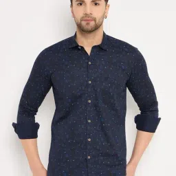 Duke Navy Cotton Slim Fit Printed Shirt-image-67