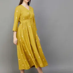 Colour Me by Melange Yellow Printed A-Line Dress image 4