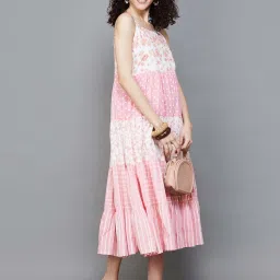 Colour Me by Melange Pink Cotton Printed A-Line Dress image 4