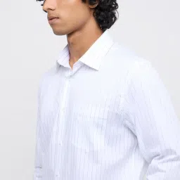 WES Formals by Westside White Pinstriped Slim-Fit Cotton Shirt image 4
