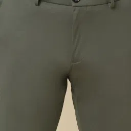 allen solly Men Olive Slim Fit Solid Formal Trousers image 4