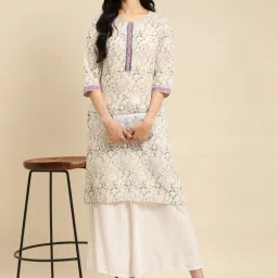 Rangita Off-White & Pink Cotton Floral Print Straight Kurta - Pack OF 2 image 4