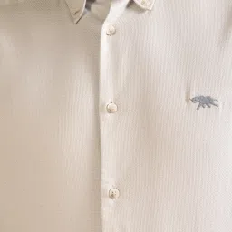 ANDAMEN Light Grey Regular Fit Textured Cotton Shirt image 4