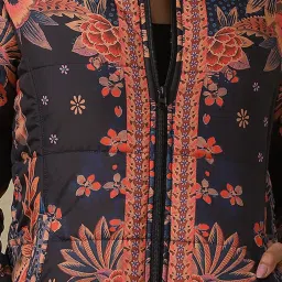 aarke Ritu Kumar Navy & Orange Floral Print Quilted Jacket image 4