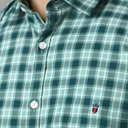 Louis Philippe Sport Green Cotton Slim Fit Checks Shirt image 4
