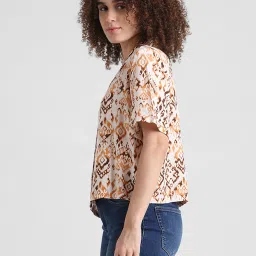 Only Brown & White Viscose Printed Shirt image 4