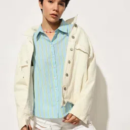 Only Blue Cotton Stripes Shirt image 4