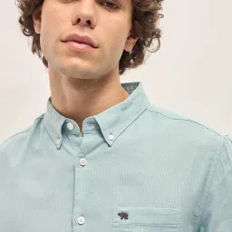 The Bear House Blue Cotton Slim Fit Solid Shirt image 4