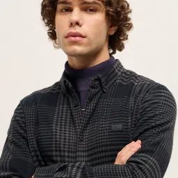 The Bear House Grey Cotton Slim Fit Checked Shirt image 4