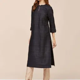 Fabindia Black Woven Pattern Straight Kurta image 4