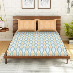 Spaces Blue 210 TC Cotton Queen Bed Sheet with 2 Pillow Covers-picture-43