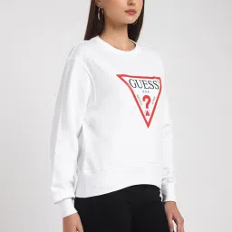 Guess White Print Full Sleeves Sweatshirt image 4