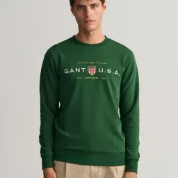 GANT Green Regular Fit Embroidered Sweatshirt-image-2