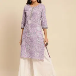 Rangita Purple Cotton Floral Print Straight Kurta-picture-12
