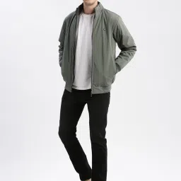 showoffff SHOWOFF Olive Nylon Slim Fit Stripes Jacket image 4