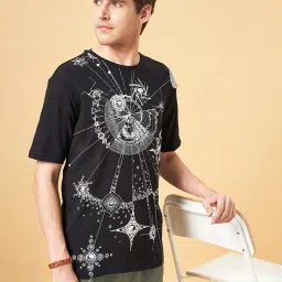 7 Alt by Pantaloons Black Cotton Relaxed Fit Printed T-Shirt image 4