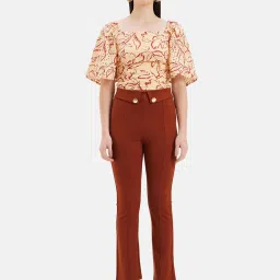 Kazo Rust Straight Fit High Rise Trousers image 4