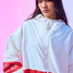 Bewakoof White Color-Block Loose Fit Jacket image 4