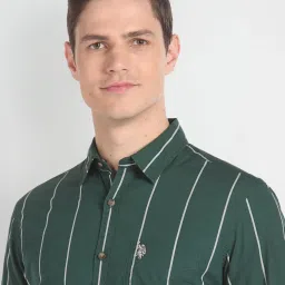 U.S. Polo Assn. Green Regular Fit Striped Cotton Shirt image 4