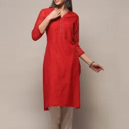 Biba Red Embroidered Straight Kurta image 4