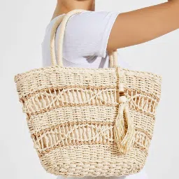 Styli Beige Textured Tote Handbag image 4