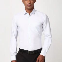 Peter England Blue Cotton Slim Fit Striped Shirt-picture-5