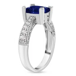 ornate jewels 925 Silver Blue Sapphire and American Diamond Classic Cocktail Ring for Women & Girls image 4