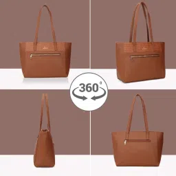 Lavie Bot Ziptula Tan Synthetic Solid Tote Handbag image 4