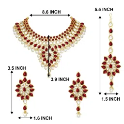 Peora Maroon Necklace with Earring & Maang Tikka Set image 4