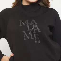 MADAME Black Cotton Print Full Sleeves Sweatshirt image 4