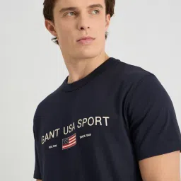 GANT Men Typography Printed Blue Round Neck Cotton T-shirt image 4
