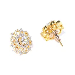Priyaasi Gold-Plated American Diamond Studded Floral Pattern Stud Earrings image 4