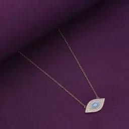 Kai Jewel Sterling Silver Rose Gold Stylish Diamond Studded Evil Eye Chain Necklace-picture-29