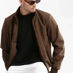 showoffff Showoff Brown Slim Fit Self Pattern Jacket image 4