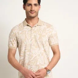 Peregrine By Pantaloons Almond Cream Beige Slim Fit Printed Polo T-Shirt-picture-40