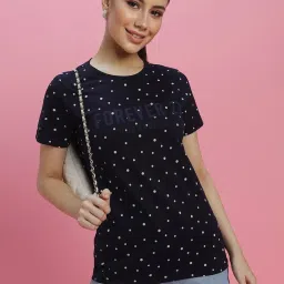 Forever 21 Navy Cotton Polka Dots T-Shirt image 4