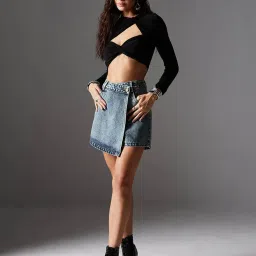 Miss Chase Blue Solid Skorts image 4