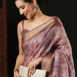 Saree Mall Purple Printed Saree With Unstitched Blouse image 4
