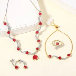 Estele Gold-Plated Crystal Studded Jewellery Set-picture-14