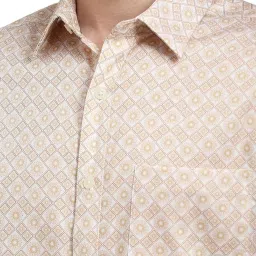 Louis Philippe Beige Cotton Regular Fit Printed Shirt image 4